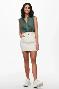 Only Falda Corta Denim Marron Medio Online