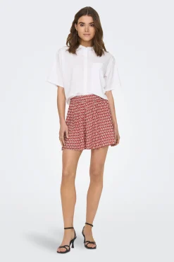 Only Falda Corta Fluida Estampada Rojo Online