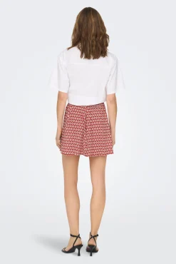 Only Falda Corta Fluida Estampada Rojo Online
