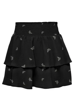 Only Falda Corta Fluida Volantes Negro