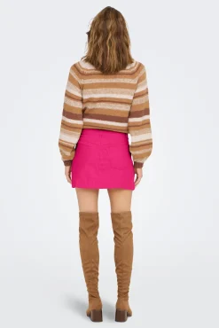 Only Falda Corta Lino Algodon Rosa Clearance