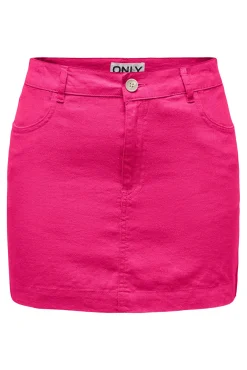 Only Falda Corta Lino Algodon Rosa Clearance