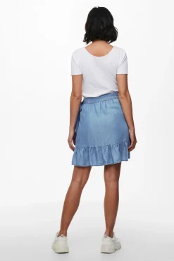 Only Falda Corta Tencel Cruzada Azul Medio Hot