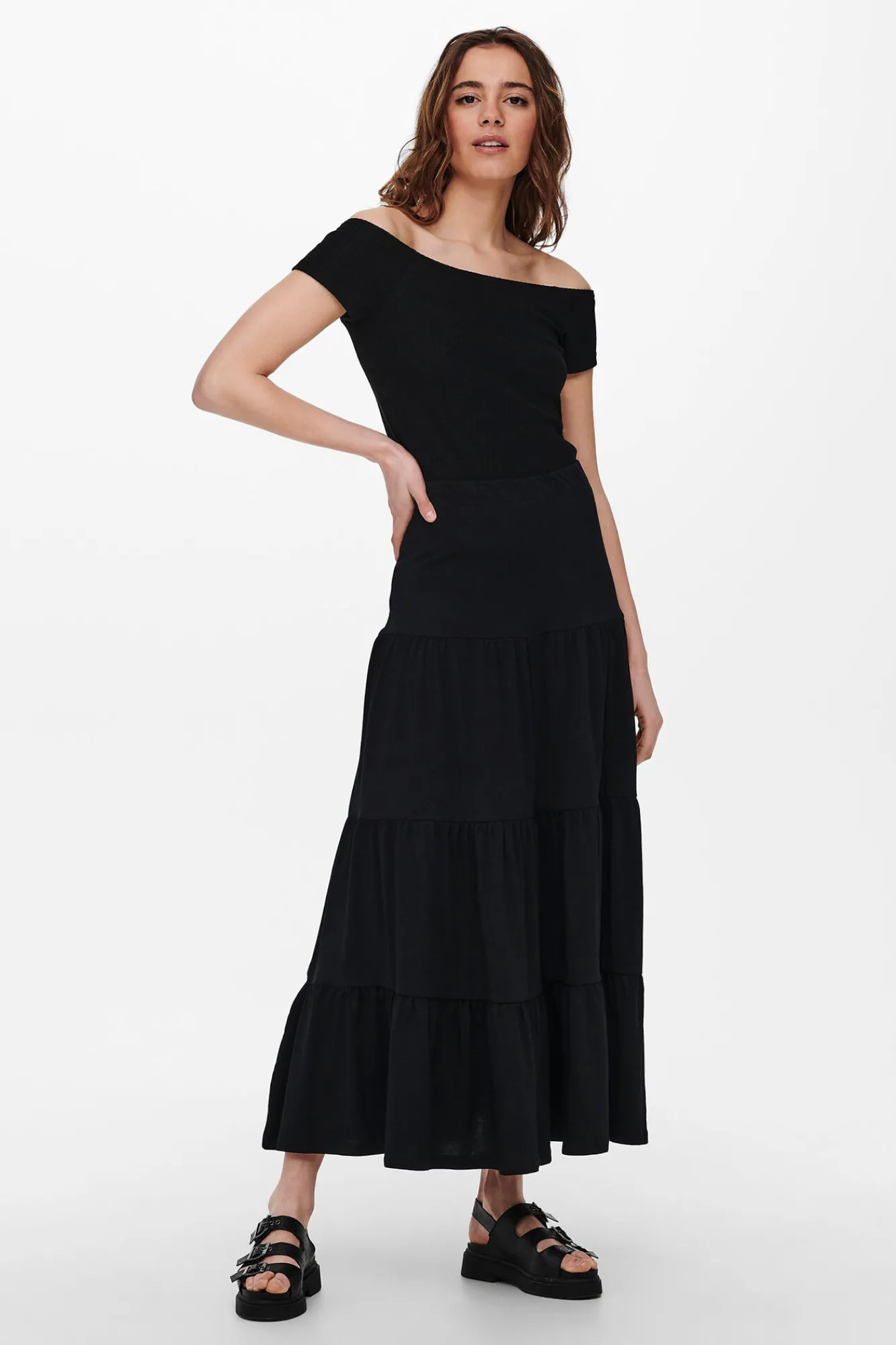 Only Falda Larga Negro Sale