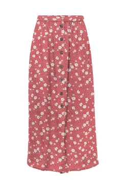 Only Falda Larga Estampada Rojo Sale