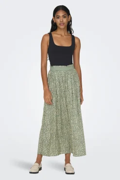 Only Falda Larga Estampada Cintura Elastica Verde Outlet