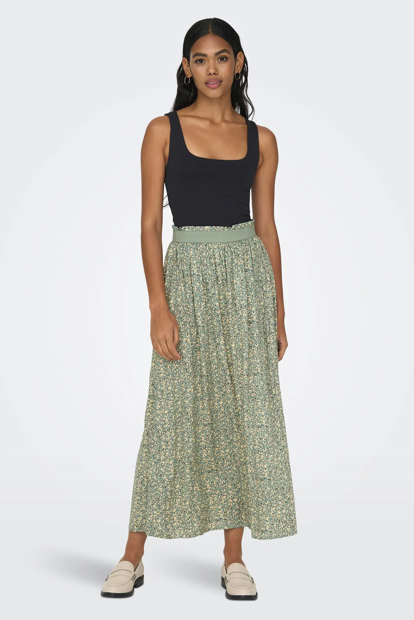 Only Falda Larga Estampada Cintura Elastica Verde Outlet