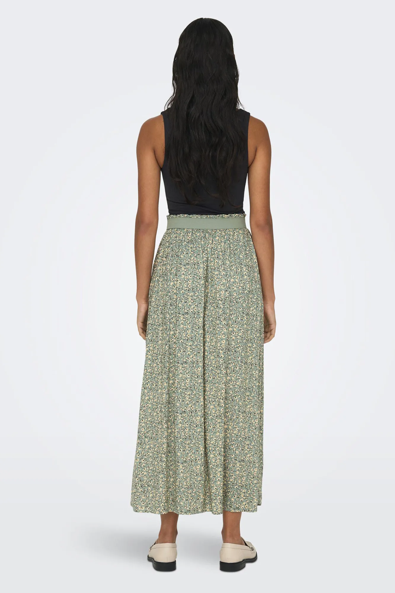Only Falda Larga Estampada Cintura Elastica Verde Outlet
