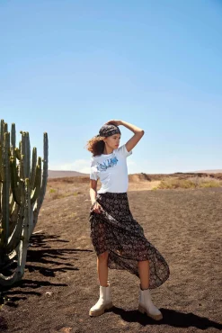 Only Falda Larga Estampada Gasa Negro Sale
