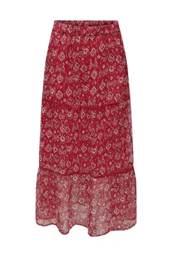 Only Falda Larga Estampada Gasa Rojo Discount