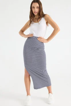 Inside Falda Larga Punto Rayas Navy Best