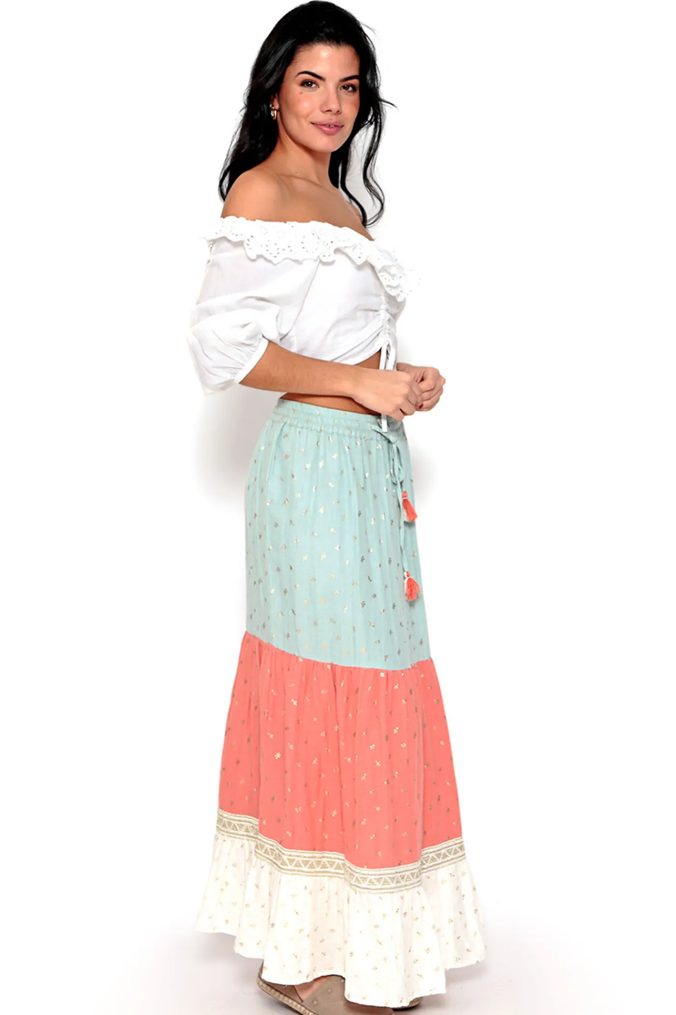 Brave Soul Falda Larga Tricolor Estampado Oro Estampado Tostado Hot