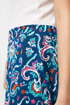 * Falda Larga Volante Estampada Lino Algodon Azul Medio Outlet