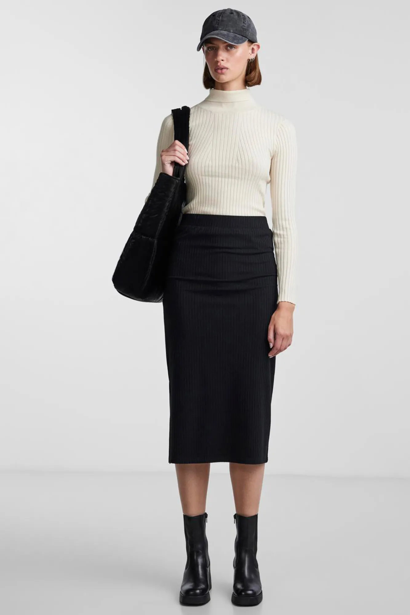 Pieces Falda Midi Negro Best