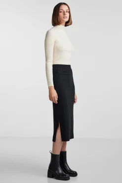 Pieces Falda Midi Negro Best