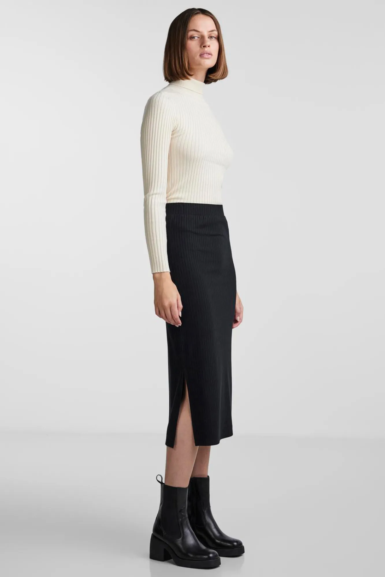 Pieces Falda Midi Negro Best
