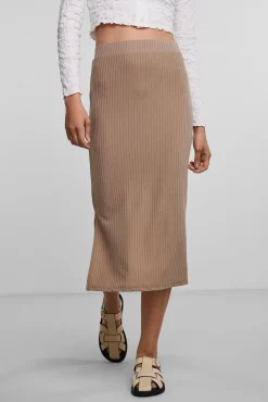 Pieces Falda Midi Marron Hot