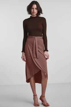 Pieces Falda Midi Con Cierre En Forma De Lazo. Rojo Best