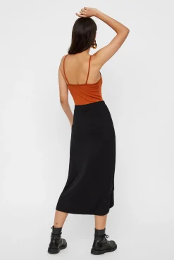 Pieces Falda Midi Con Cierre En Forma De Lazo. Negro Sale