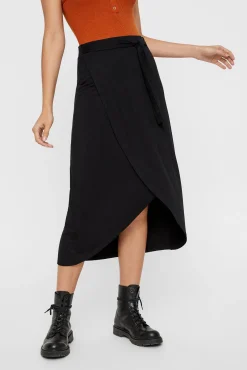 Pieces Falda Midi Con Cierre En Forma De Lazo. Negro Sale