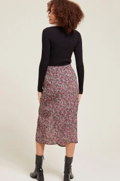Pimkie Falda Midi Con Pieza Fruncida Y Abertura Estampado Rojo Online