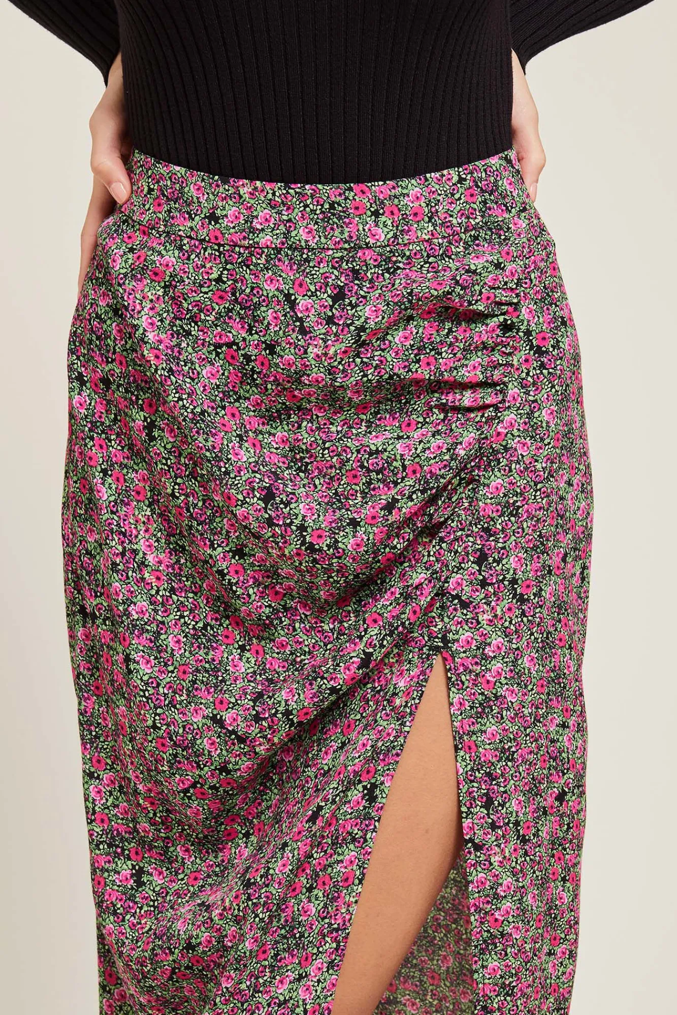 Pimkie Falda Midi Con Pieza Fruncida Y Abertura Estampado Rojo Online