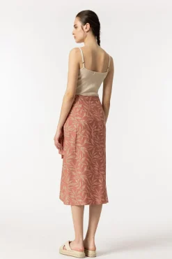 Tiffosi Falda Midi Cruzada Con Nudo Estampada Naranja Discount