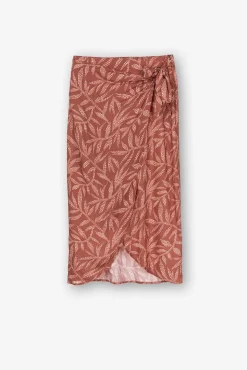 Tiffosi Falda Midi Cruzada Con Nudo Estampada Naranja Discount