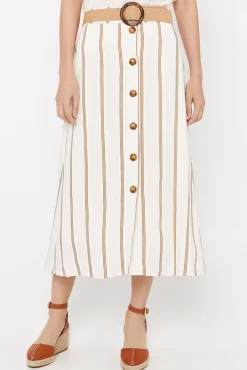 Cortefiel Falda Midi De Rayas Estampado Blanco Best