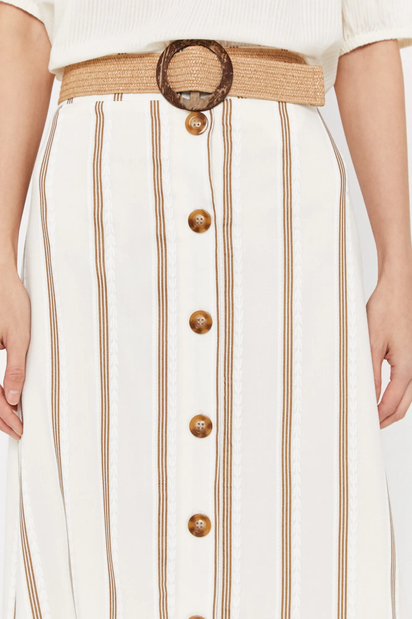 Cortefiel Falda Midi De Rayas Estampado Blanco Best