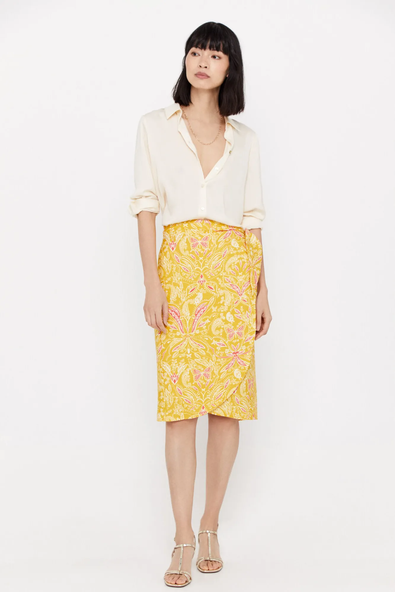 Cortefiel Falda Midi Estampada Estampado Amarillo Online