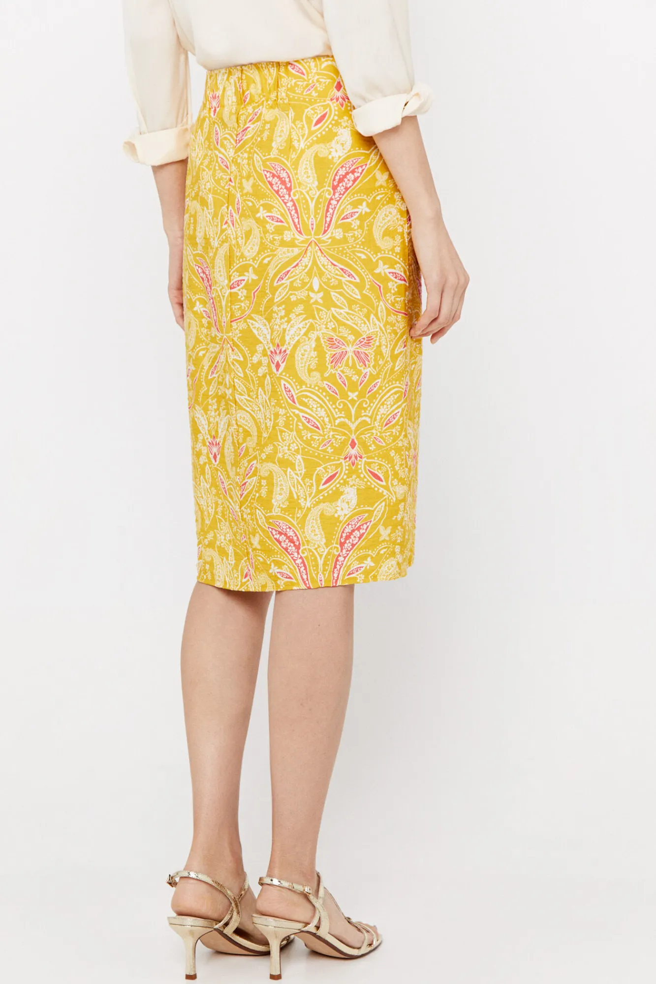 Cortefiel Falda Midi Estampada Estampado Amarillo Online