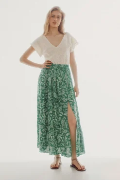 Slowlove Falda Midi Estampada Estampado Verde Hot