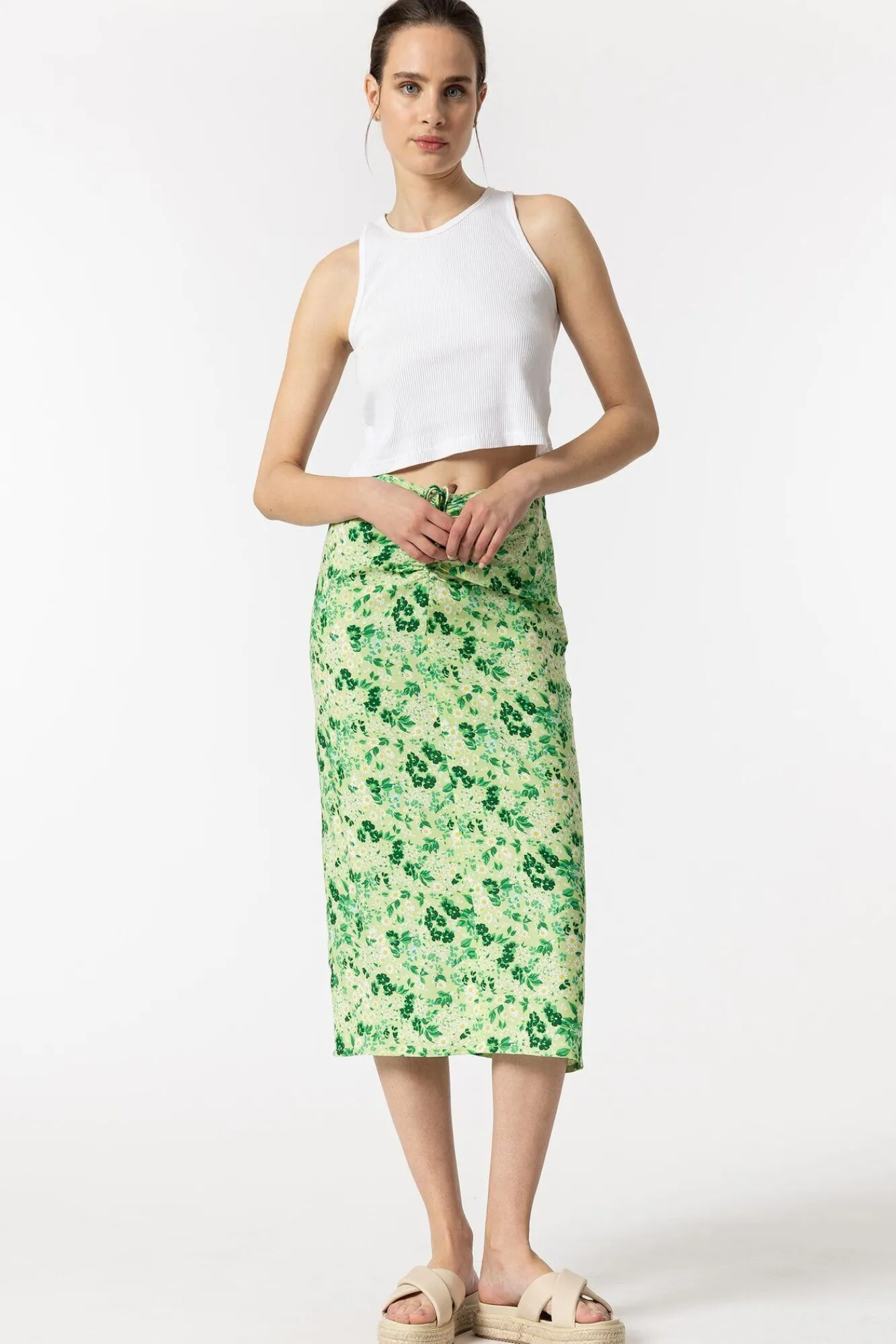 Tiffosi Falda Midi Estampada Con Frunces Marron Clearance