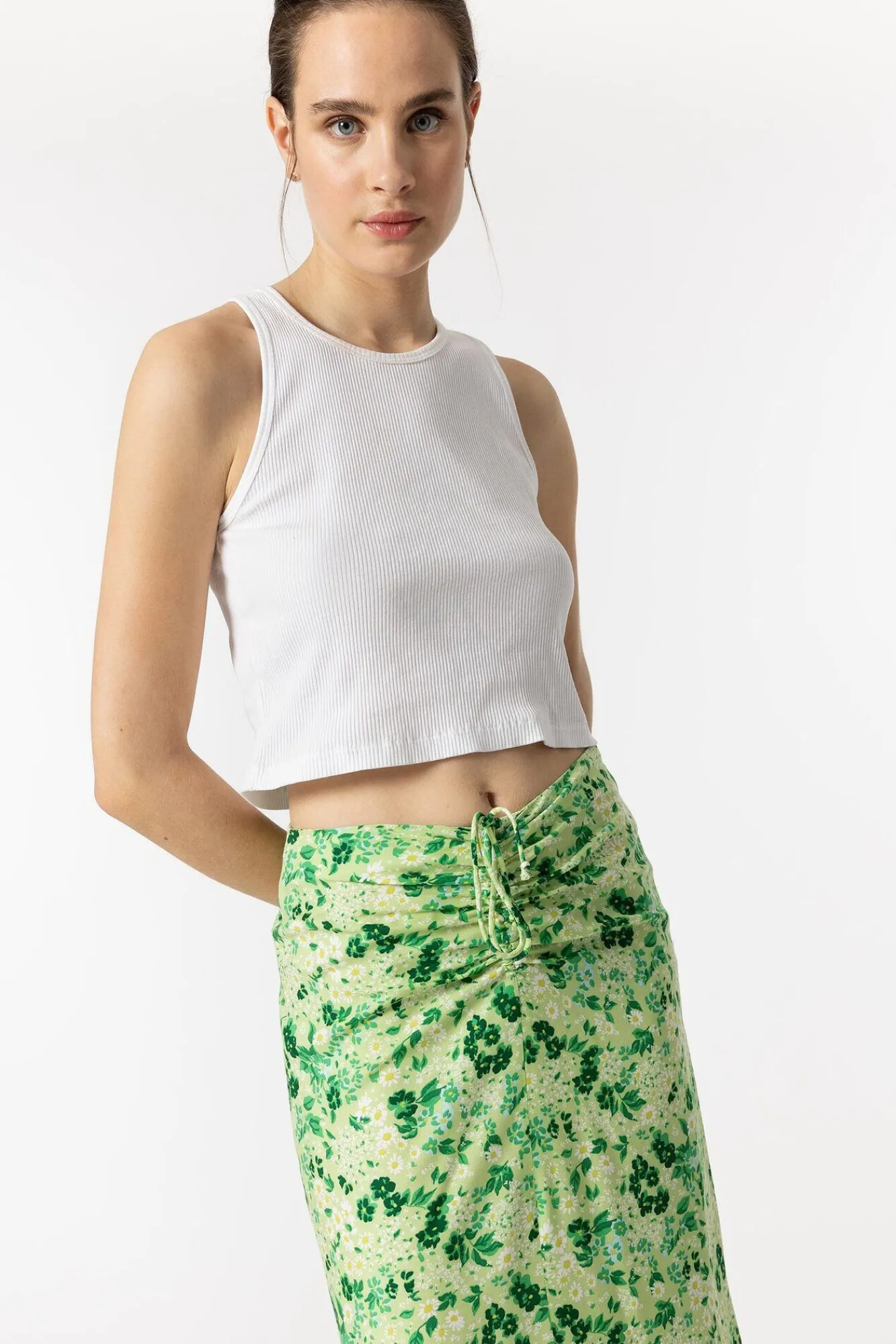 Tiffosi Falda Midi Estampada Con Frunces Marron Clearance