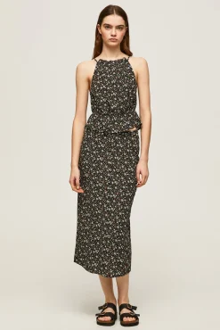 Pepe Jeans Falda Midi Estampado Floral Multicolor New
