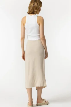 Tiffosi Falda Midi Lino Estampada Con Frunces Marron