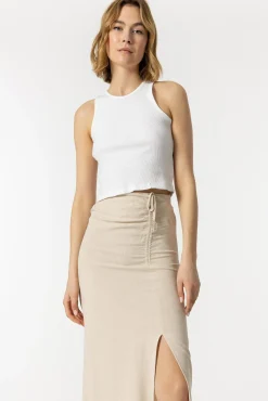 Tiffosi Falda Midi Lino Estampada Con Frunces Marron