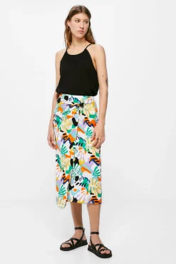 * Falda Midi Nudo Estampada Amarillo Outlet