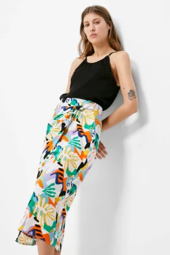 * Falda Midi Nudo Estampada Amarillo Outlet