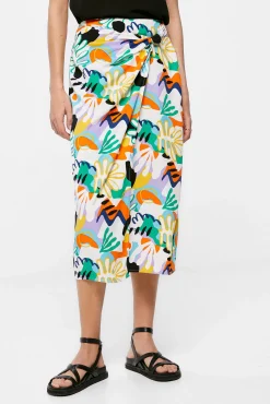 * Falda Midi Nudo Estampada Amarillo Outlet