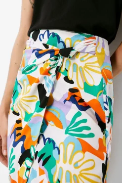 * Falda Midi Nudo Estampada Amarillo Outlet