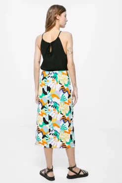 * Falda Midi Nudo Estampada Amarillo Outlet