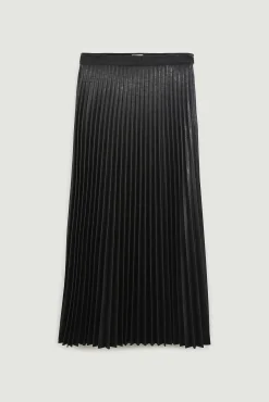 Pimkie Falda Midi Plisada De Polipiel Negro Online