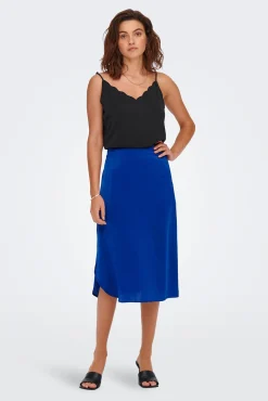 Only Falda Midi Satinada Azul Medio Discount