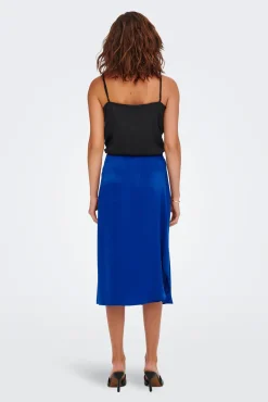 Only Falda Midi Satinada Azul Medio Discount