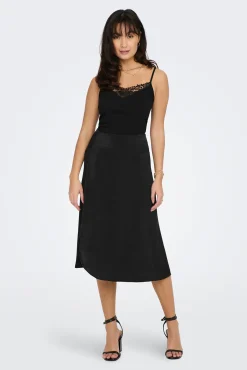 Only Falda Midi Satinada Negro Online