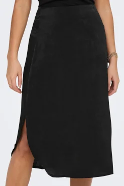 Only Falda Midi Satinada Negro Online