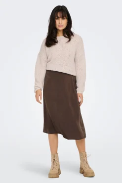 Only Falda Midi Satinada Marron Claro Online
