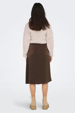 Only Falda Midi Satinada Marron Claro Online
